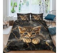 P5V6M1Q9 3D Printed Brown Tabby Cat Duvet Cover Microfiber Soft Kitten Marble Bedding Set with 2 Pillowcases for Bedroom Home Decor, Single（135x200cm）