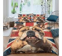 P5V6M1Q9 3D Printed Bulldog Union Jack Duvet Cover Microfiber Soft Breathable British Flag Bedding Set with 2 Pillowcases for Bedroom Decor Single（135x200cm）