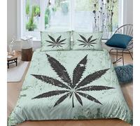 P5V6M1Q9 3D Printed Cannabis Leaf Duvet Cover Set Microfiber Green Plant Bedding Set with 2 Pillowcases for Bedroom Home Single（135x200cm）