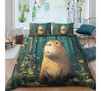 P5V6M1Q9 3D Printed Capybara Forest Duvet Cover Set Microfiber Soft Breathable Yellow Flower Bedding with 2 Pillowcases for Bedroom Home Single（135x200cm）