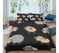P5V6M1Q9 3D Printed Cartoon Sheep Duvet Cover Microfiber Soft Breathable Animal Pattern Bedding Set with 2 Pillowcases for Bedroom Decor Single（135x200cm）