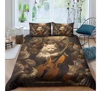 P5V6M1Q9 3D Printed Cat Orchestra Duvet Cover Microfiber Soft Breathable Classical Music Bedding Set with 2 Pillowcases for Bedroom Decor Single（135x200cm）