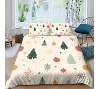 P5V6M1Q9 3D Printed Christmas Tree Duvet Cover Microfiber Soft Breathable Snowflake Bedding Set with 2 Pillowcases for Bedroom Decor Single（135x200cm）