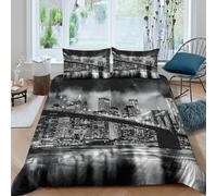 P5V6M1Q9 3D Printed City Night Skyline Duvet Cover Microfiber Soft Breathable Brooklyn Bridge Bedding Set with 2 Pillowcases for Bedroom Apartment Single（135x200cm）