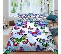 P5V6M1Q9 3D Printed Colorful Butterfly Duvet Cover Microfiber Soft Breathable Rainbow Bedding Set with 2 Pillowcases for Bedroom Home Decor Single（135x200cm）