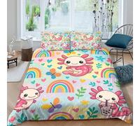 P5V6M1Q9 3D Printed Cute Axolotl Duvet Cover Microfiber Soft Rainbow Butterfly Bedding Set with 2 Pillowcases for Bedroom Decor Single（135x200cm）