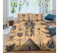 P5V6M1Q9 3D Printed Egyptian Hieroglyphs Duvet Cover Microfiber Soft Breathable Pharaoh Pyramid Bedding Set with 2 Pillowcases for Bedroom Decor Single（135x200cm）