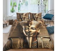 P5V6M1Q9 3D Printed Egyptian Pharaoh Duvet Cover Microfiber Soft Breathable Ancient Gold Mask Bedding Set with 2 Pillowcases for Bedroom Decor, Single（135x200cm）