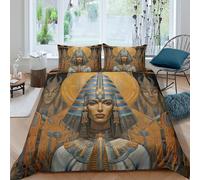 P5V6M1Q9 3D Printed Egyptian Pharaoh Duvet Cover Set Microfiber Soft Breathable Ancient Pyramid Bedding with 2 Pillowcases for Bedroom Decor Single（135x200cm）