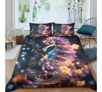 P5V6M1Q9 3D Printed Fantasy Neon Dragon Duvet Cover Microfiber Soft Bedding Set with 2 Pillowcases for Bedroom Decor Single（135x200cm）