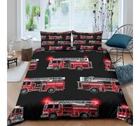P5V6M1Q9 3D Printed Fire Truck Duvet Cover Microfiber Black Quilt Cover with 2 Pillowcases for Bedroom Decor, Single（135x200cm）