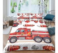 P5V6M1Q9 3D Printed Fire Truck Duvet Cover Microfiber Soft Breathable Emergency Vehicle Bedding Set with 2 Pillowcases for Bedroom Decor Single（135x200cm）