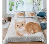 P5V6M1Q9 3D Printed Ginger Cat Duvet Cover Microfiber Soft Breathable Orange Tabby Bedding Set with 2 Pillowcases for Bedroom Decor Single（135x200cm）