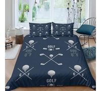 P5V6M1Q9 3D Printed Golf Ball Pattern Duvet Cover Microfiber Soft Navy Blue Golf Club Bedding Set with 2 Pillowcases for Bedroom Home Single（135x200cm）