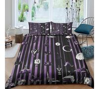 P5V6M1Q9 3D Printed Gothic Witch Pattern Duvet Cover Microfiber Purple Black Moon Bedding Set with 2 Pillowcases for Bedroom Decor Single（135x200cm）
