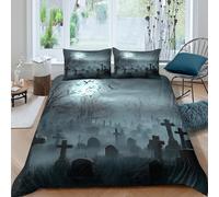 P5V6M1Q9 3D Printed Graveyard Night Duvet Cover Microfiber Soft Breathable Cemetery Skyline Bedding Set with 2 Pillowcases for Bedroom Decor Single（135x200cm）