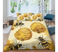 P5V6M1Q9 3D Printed Honey Bee Hive Duvet Cover Set Microfiber Breathable Bee Pattern Bedding Set with 2 Pillowcases for Bedroom Decor, Single（135x200cm）