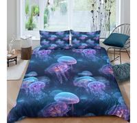 P5V6M1Q9 3D Printed Jellyfish Duvet Cover Set Microfiber Breathable Ocean Night Bedding Set with 2 Pillowcases for Bedroom Single（135x200cm）