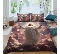 P5V6M1Q9 3D Printed Jesus Ascension Duvet Cover Microfiber Soft Clouds Heaven Bedding Set with 2 Pillowcases for Bedroom Decor Single（135x200cm）
