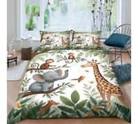 P5V6M1Q9 3D Printed Jungle Animal Duvet Cover Microfiber Soft Breathable Safari Friends Bedding Set with 2 Pillowcases for Bedroom Decor Single（135x200cm）