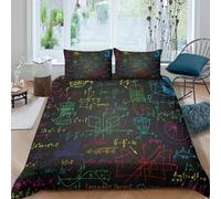 P5V6M1Q9 3D Printed Mathematical Formula Duvet Cover Microfiber Soft Breathable Science Pattern Bedding Set with 2 Pillowcases for Bedroom Decor, Single（135x200cm）