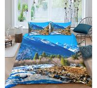 P5V6M1Q9 3D Printed Mountain Landscape Duvet Cover Microfiber Soft Breathable River Valley Bedding Set with 2 Pillowcases for Bedroom Decor 110 Single（135x200cm）