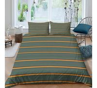 P5V6M1Q9 3D Printed Olive Green Stripe Duvet Cover Microfiber Soft Breathable Mustard Yellow Bedding Set with 2 Pillowcases for Bedroom Home Decor Single（135x200cm）