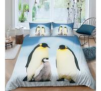 P5V6M1Q9 3D Printed Penguin Family Duvet Cover Microfiber Soft Breathable Arctic Animal Bedding Set with 2 Pillowcases for Bedroom Home Decor Single（135x200cm）