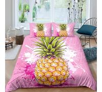 P5V6M1Q9 3D Printed Pineapple Splash Duvet Cover Microfiber Soft Breathable Tropical Fruit Bedding Set with 2 Pillowcases for Bedroom Decor Single（135x200cm）