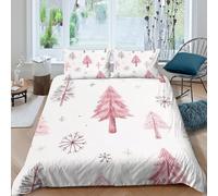 P5V6M1Q9 3D Printed Pink Christmas Tree Duvet Cover Microfiber Soft Snowflake Quilt Cover Set with 2 Pillowcases for Bedroom Decor, Single（135x200cm）
