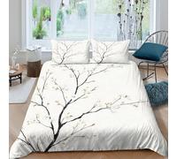 P5V6M1Q9 3D Printed Plum Blossom Branch Duvet Cover Microfiber Soft Breathable Minimalist Bedding Set with 2 Pillowcases for Bedroom Decor Single（135x200cm）