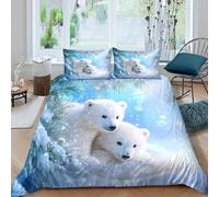 P5V6M1Q9 3D Printed Polar Bear Duvet Cover Microfiber Soft Breathable Winter Forest Bedding Set with 2 Pillowcases for Bedroom Decor Single（135x200cm）