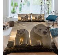 P5V6M1Q9 3D Printed Polar Bear Sunset Duvet Cover Microfiber Soft Breathable Wildlife Bedding Set with 2 Pillowcases for Bedroom Home Decor Single（135x200cm）