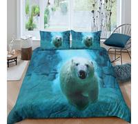 P5V6M1Q9 3D Printed Polar Bear Underwater Duvet Cover Microfiber Soft Breathable Ocean Scene Bedding Set with 2 Pillowcases for Bedroom Decor Single（135x200cm）