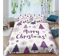 P5V6M1Q9 3D Printed Purple Christmas Tree Duvet Cover Microfiber Soft Breathable Snowflake Bedding Set with 2 Pillowcases for Bedroom Home Décor Single（135x200cm）