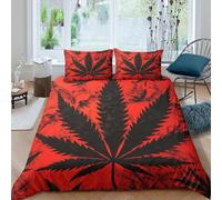 P5V6M1Q9 3D Printed Red Cannabis Leaf Duvet Cover Microfiber Soft Breathable Marijuana Bedding Set with 2 Pillowcases for Bedroom Decor Single（135x200cm）