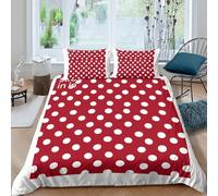 P5V6M1Q9 3D Printed Red Polka Dot Duvet Cover Microfiber Soft Breathable White Spot Bedding Set with 2 Pillowcases for Bedroom Decor Single（135x200cm）