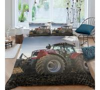 P5V6M1Q9 3D Printed Red Tractor Duvet Cover Microfiber Breathable Farm Machinery Bedding Set with 2 Pillowcases for Bedroom Decor Single（135x200cm）