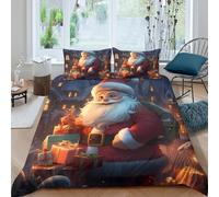 P5V6M1Q9 3D Printed Santa Claus Duvet Cover Microfiber Soft Bedding Set with 2 Pillowcases for Bedroom Decor Single（135x200cm）