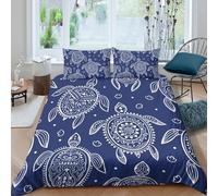 P5V6M1Q9 3D Printed Sea Turtle Duvet Cover Set Microfiber Soft Navy Blue Ocean Pattern Quilt Cover with 2 Pillowcases for Bedroom Home Decor Single（135x200cm）