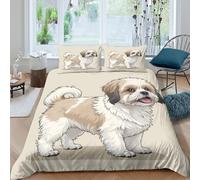 P5V6M1Q9 3D Printed Shih Tzu Dog Duvet Cover Microfiber Soft Breathable Pet Pattern Bedding Set with 2 Pillowcases, Bedroom Decor Single（135x200cm）