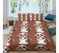 P5V6M1Q9 3D Printed Shih Tzu Dog Pattern Duvet Cover Microfiber Soft Breathable Brown Bedding Set with 2 Pillowcases for Bedroom Decor Single（135x200cm）