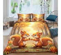 P5V6M1Q9 3D Printed Squirrel Forest Duvet Cover Microfiber Soft Breathable Autumn Woodland Bedding Set with 2 Pillowcases for Bedroom Decor Single（135x200cm）
