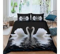 P5V6M1Q9 3D Printed Swan Lake Duvet Cover Microfiber Soft Black White Water Reflection Bedding Set with 2 Pillowcases for Bedroom Decor Single（135x200cm）