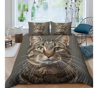 P5V6M1Q9 3D Printed Tabby Cat Duvet Cover Microfiber Soft Breathable Realistic Cat Face Bedding Set with 2 Pillowcases for Bedroom Decor Single（135x200cm）