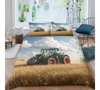 P5V6M1Q9 3D Printed Tractor Wheat Field Duvet Cover Microfiber Soft Breathable Farm Scene Bedding Set with 2 Pillowcases for Bedroom Decor Single（135x200cm）