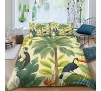 P5V6M1Q9 3D Printed Tropical Jungle Duvet Cover Set Microfiber Soft Breathable Toucan Monkey Bedding Set with 2 Pillowcases for Bedroom Decor Single（135x200cm）