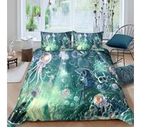 P5V6M1Q9 3D Printed Underwater Ocean Duvet Cover Microfiber Soft Breathable Jellyfish Bedding Set with 2 Pillowcases for Bedroom Decor Single（135x200cm）