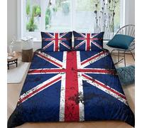 P5V6M1Q9 3D Printed Union Jack Duvet Cover Microfiber Soft Breathable UK Flag Bedding Set with 2 Pillowcases for Bedroom Decor Single（135x200cm）