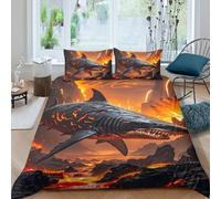 P5V6M1Q9 3D Printed Volcano Shark Duvet Cover Microfiber Soft Breathable Lava Ocean Bedding Set with 2 Pillowcases for Bedroom Decor Single（135x200cm）